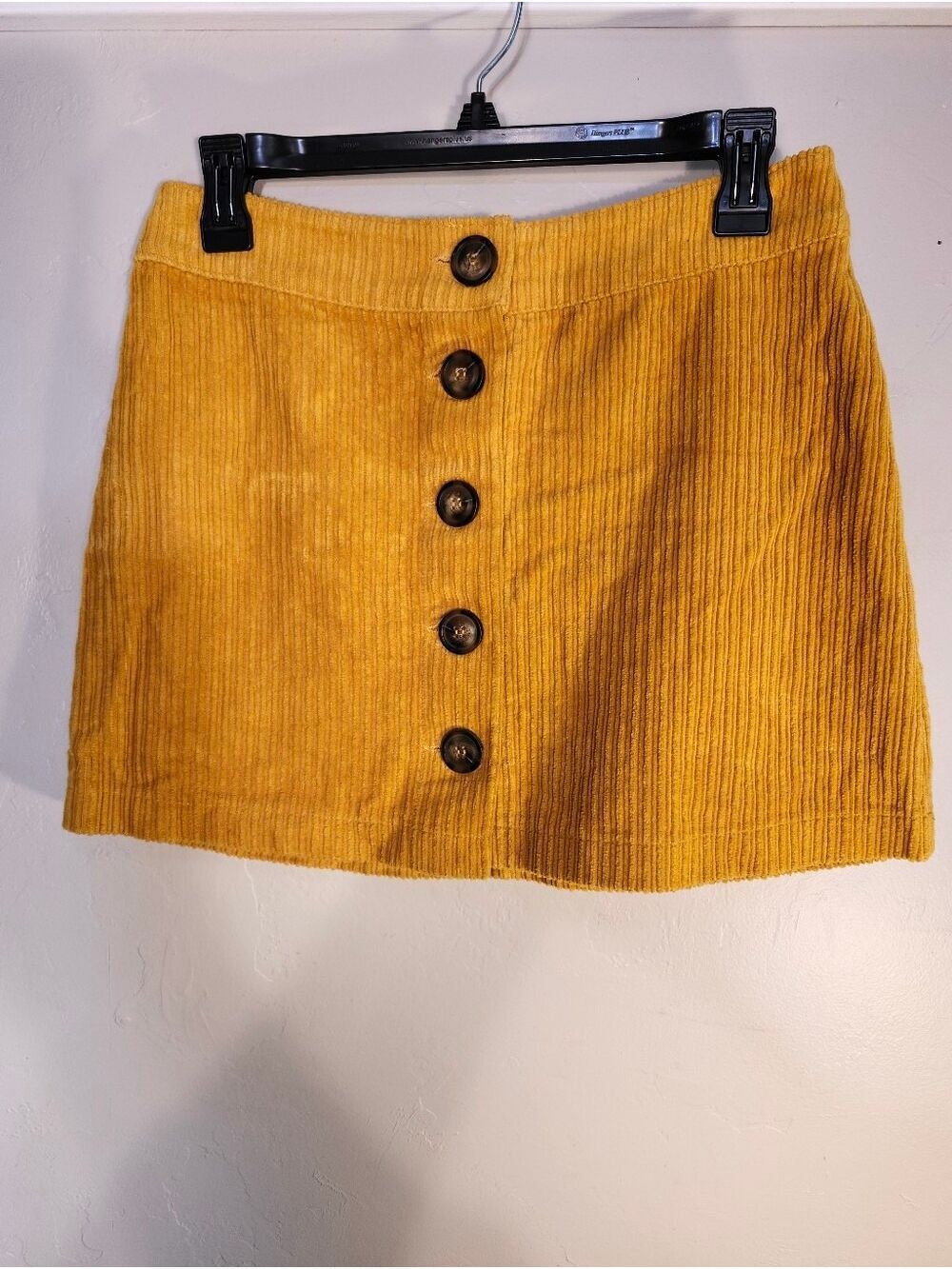 Sky & Sparrow Button-Front Mustard Corduroy Mini Skirt